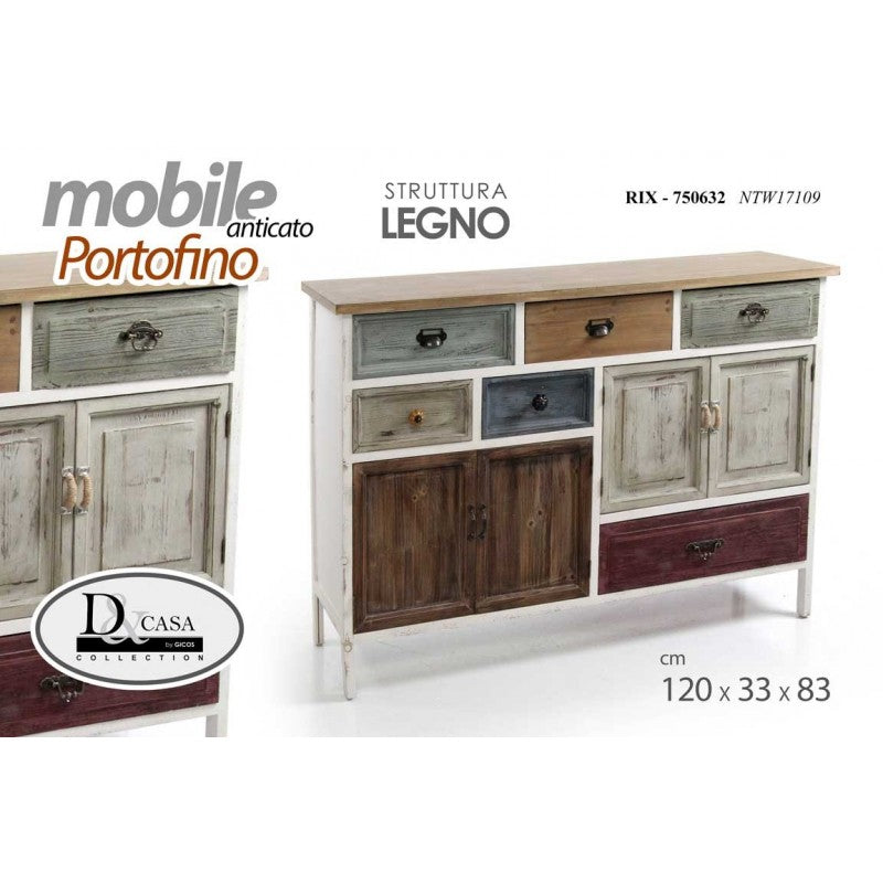 Credenza retro stile anticato mobile da ingresso sala cm 120x 33 x 83 h