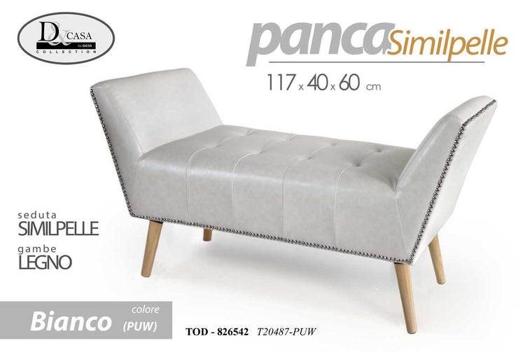 Panca retro  in similpelle bianca gambe in legno