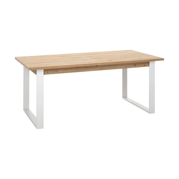 Tavolo allungabile in legno con gambe in ferro bianche, 180/240x91 cm