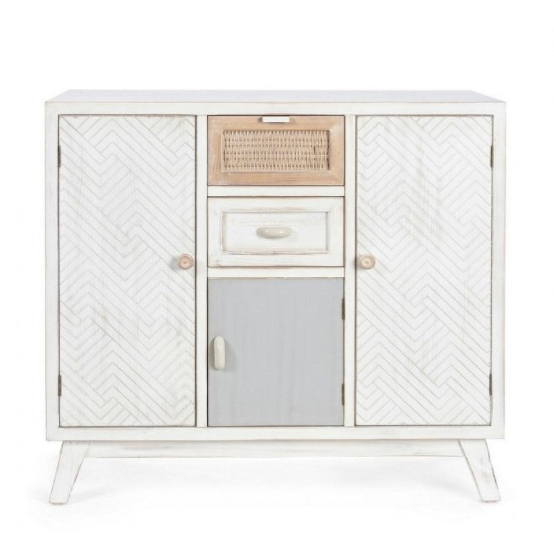 Credenza tre ante due cassetti in legno Bianco CLOTILDE 87x36x h80 cm