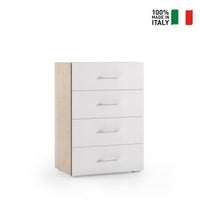 Mobile 4 Cassetti Guide In Metallo E Piano Con Vassoio Contenitore rovere con frontali bianco