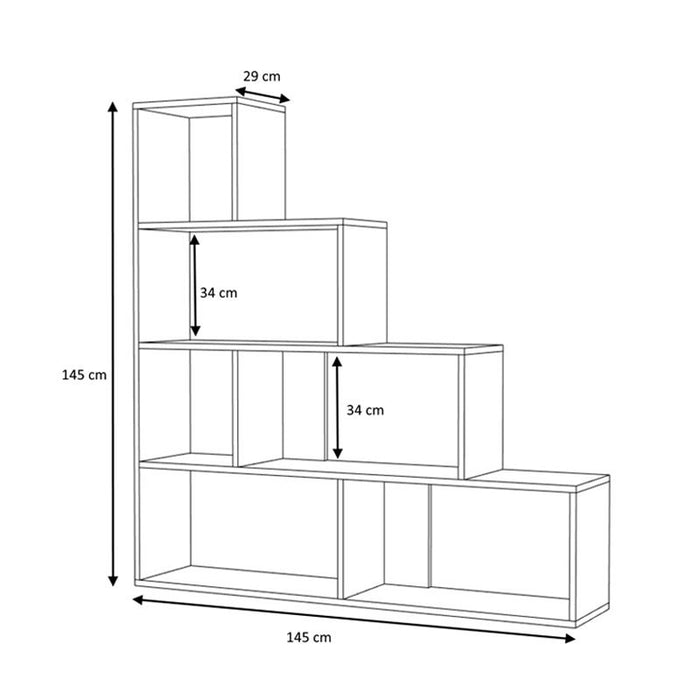 Libreria scaffale a scala  6 scomparti rovere 145x29xh.145 cm