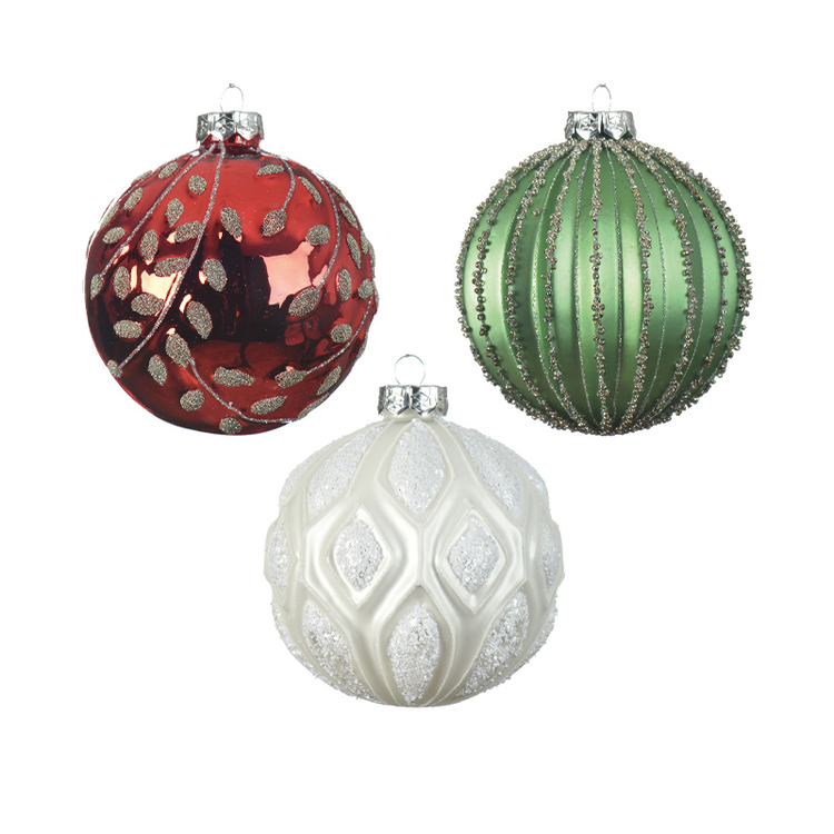 Palline di natale assortite rosso - verde - bianco Ø10 cm