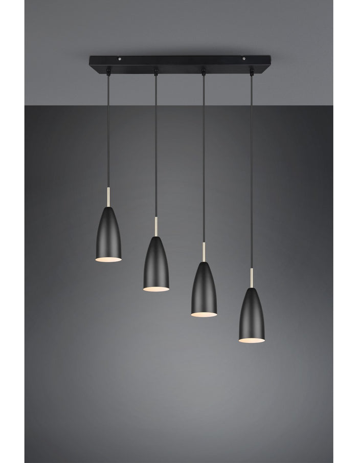 Sospensione Lineare Isola Farin 4 Luci Nero E Ottone Trio Lighting