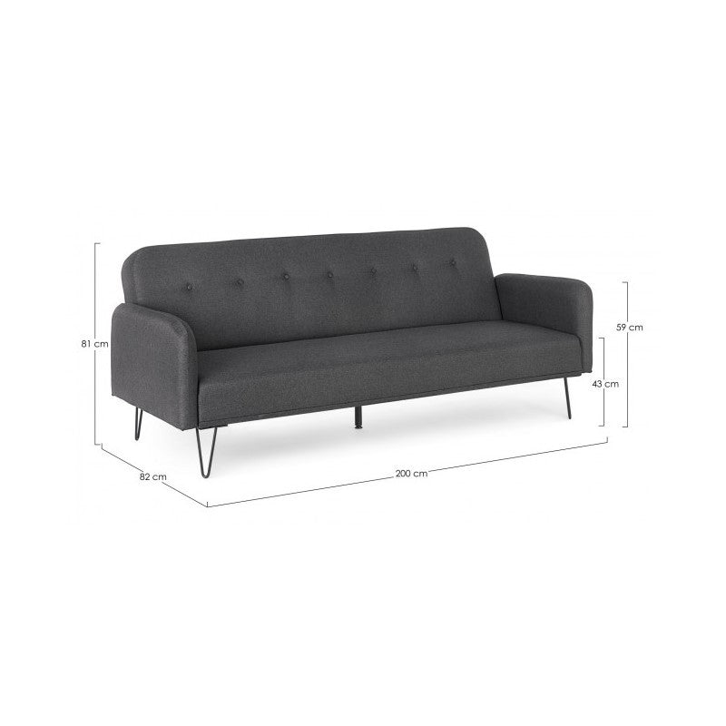 Divano letto tre posti in tessuto Nero BRIDJET 200x82x h81 cm