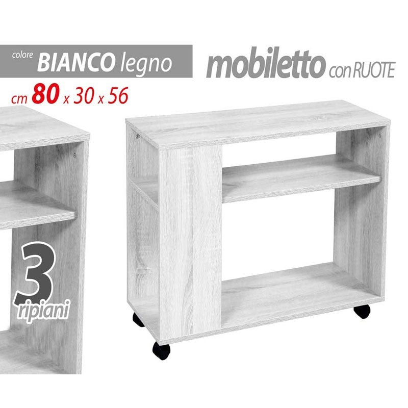 Mobile porta tv con rotelle bianco cm 80 x 30 x 56 h