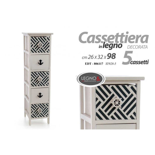 Cassettiera mare stretta 5 cassetti cm 26 x 32 x 98 h