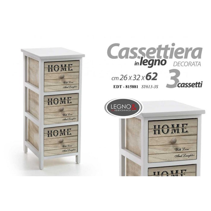 Cassettiera Home in legno con decori 3 cassetti  cm 26 x 32 x 62 h