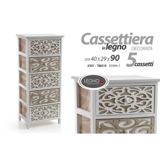 Cassettiera multiuso 5 cassetti in legno cm 40 x 29 x 90 h