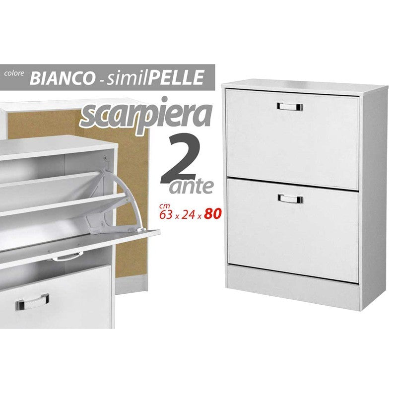 Scarpiera bianca doppia ribalta 2 ante cm 63 x 24 x 80 h ecopelle