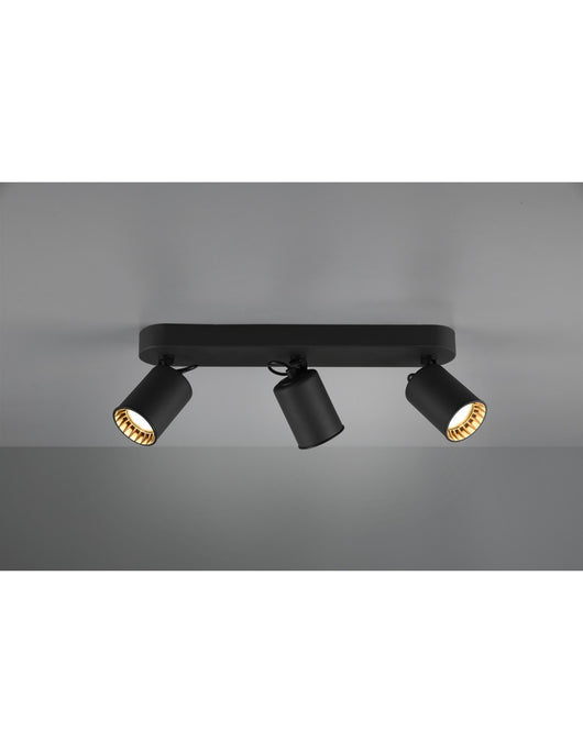 Lampada da Soffitto 3 Faretti Spot GU10 Orientabili Pago Nero Trio Lighting