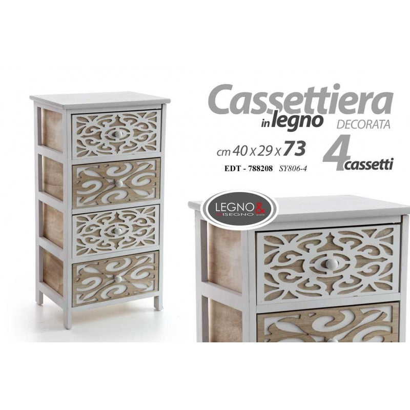 Cassettiera multiuso 4 cassetti in legno cm 40  x 29 x 73 h