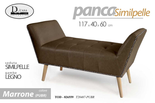 Panca in similpelle marrone gambe in legno