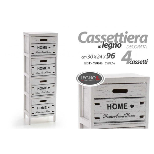 Cassettiera multiuso stretta  legno bianca home cm 30 x 24x 96 h