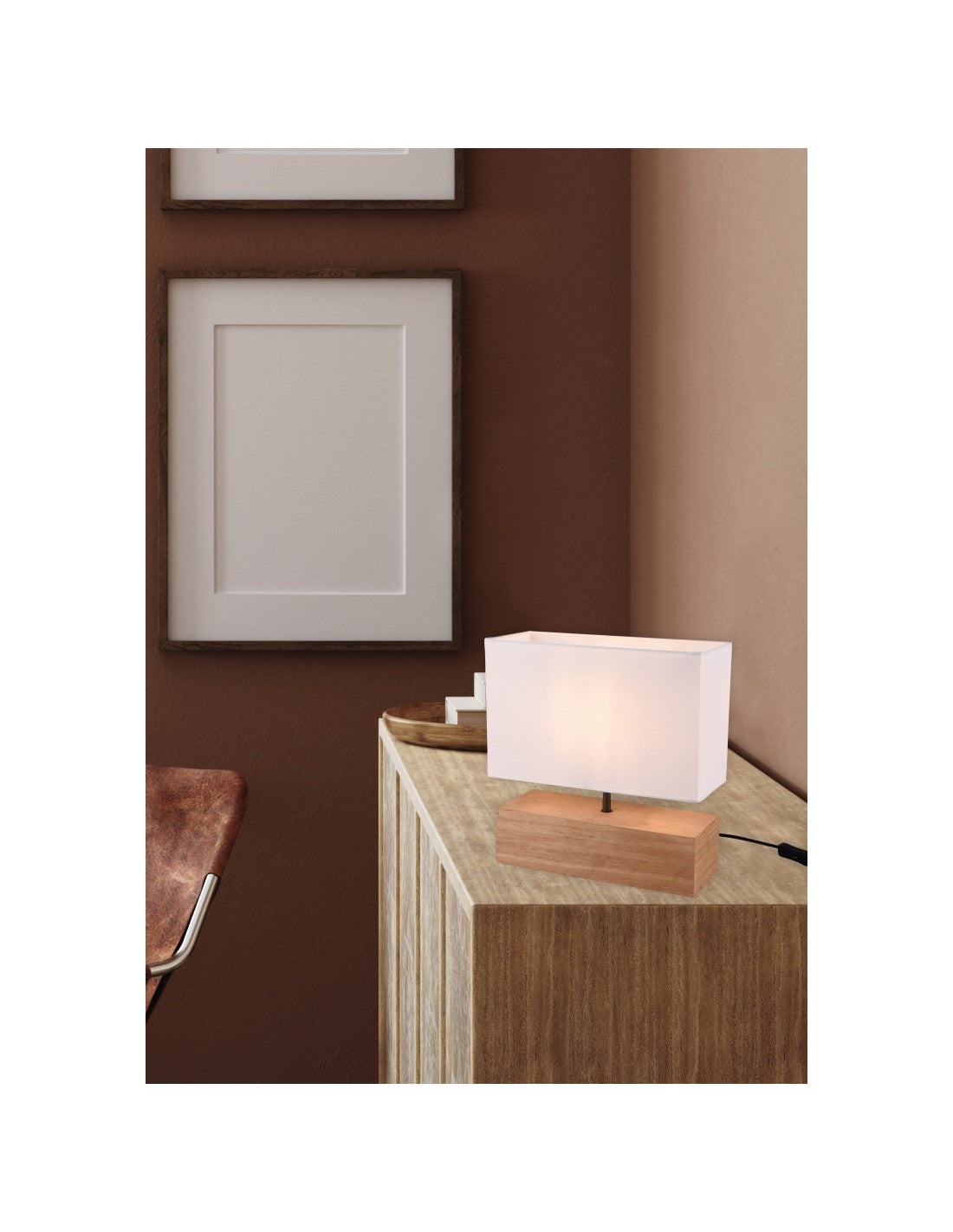 Lampada Tavolo Rettangolo Woody Legno Naturale Paralume Bianco Trio Lighting