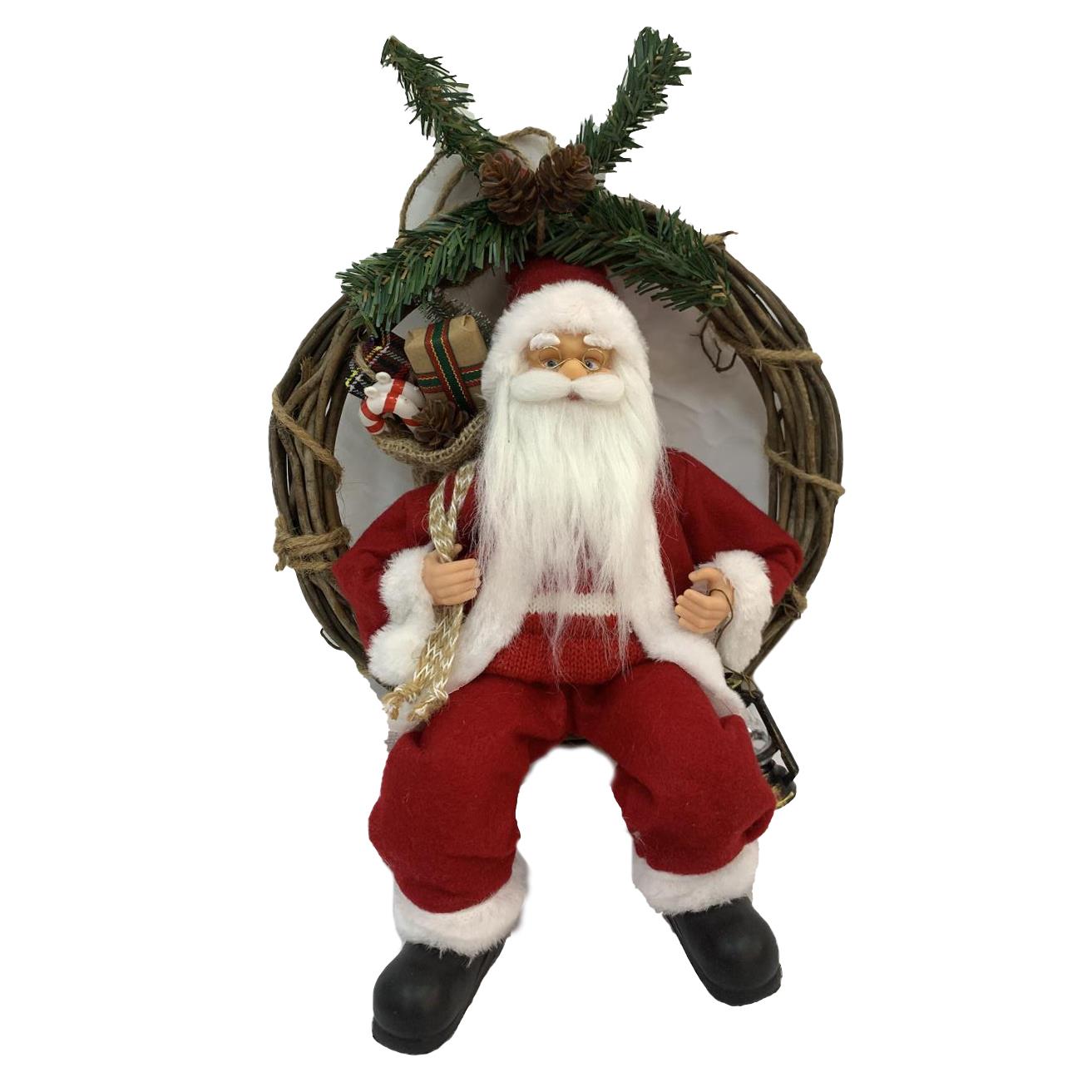 Babbo natale tessuto su ghirlanda rossocm23,5x13,5h30