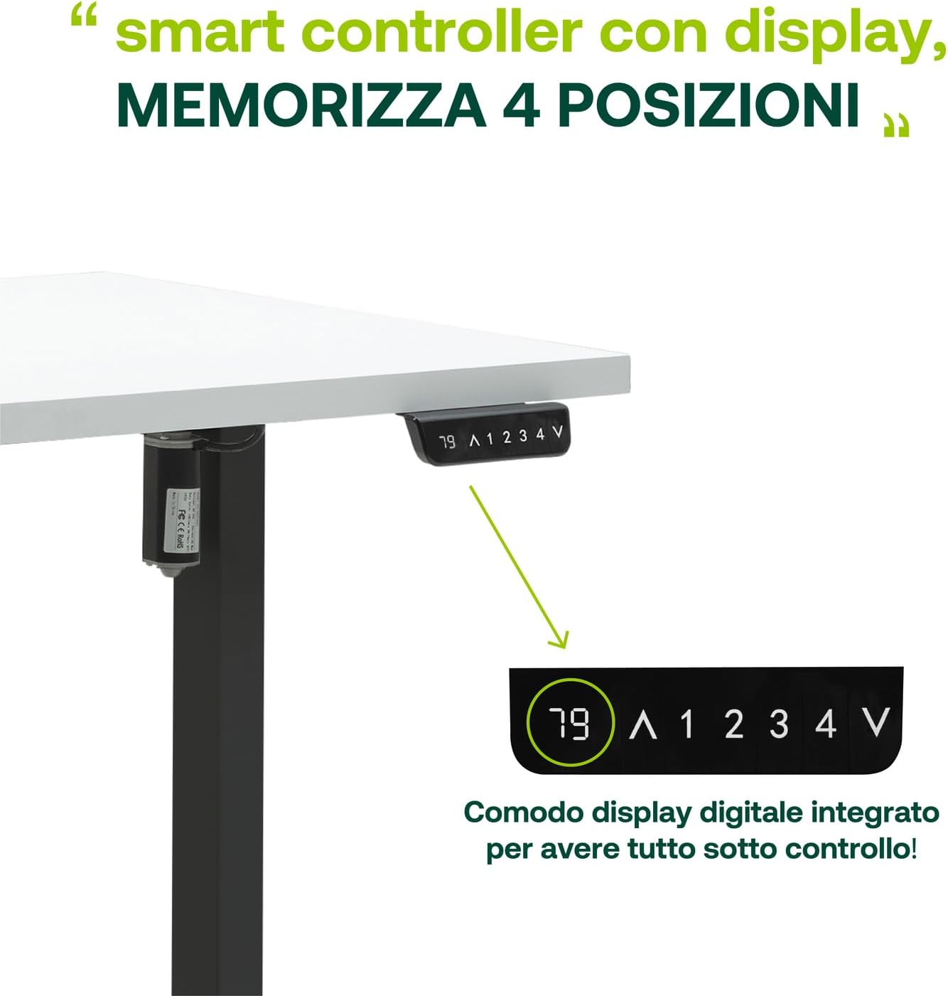 Scrivania Regolabile in Altezza Standing Desk Con 4 Altezze Display Integrato (150x69 cm) Bianco Laccato e Nero