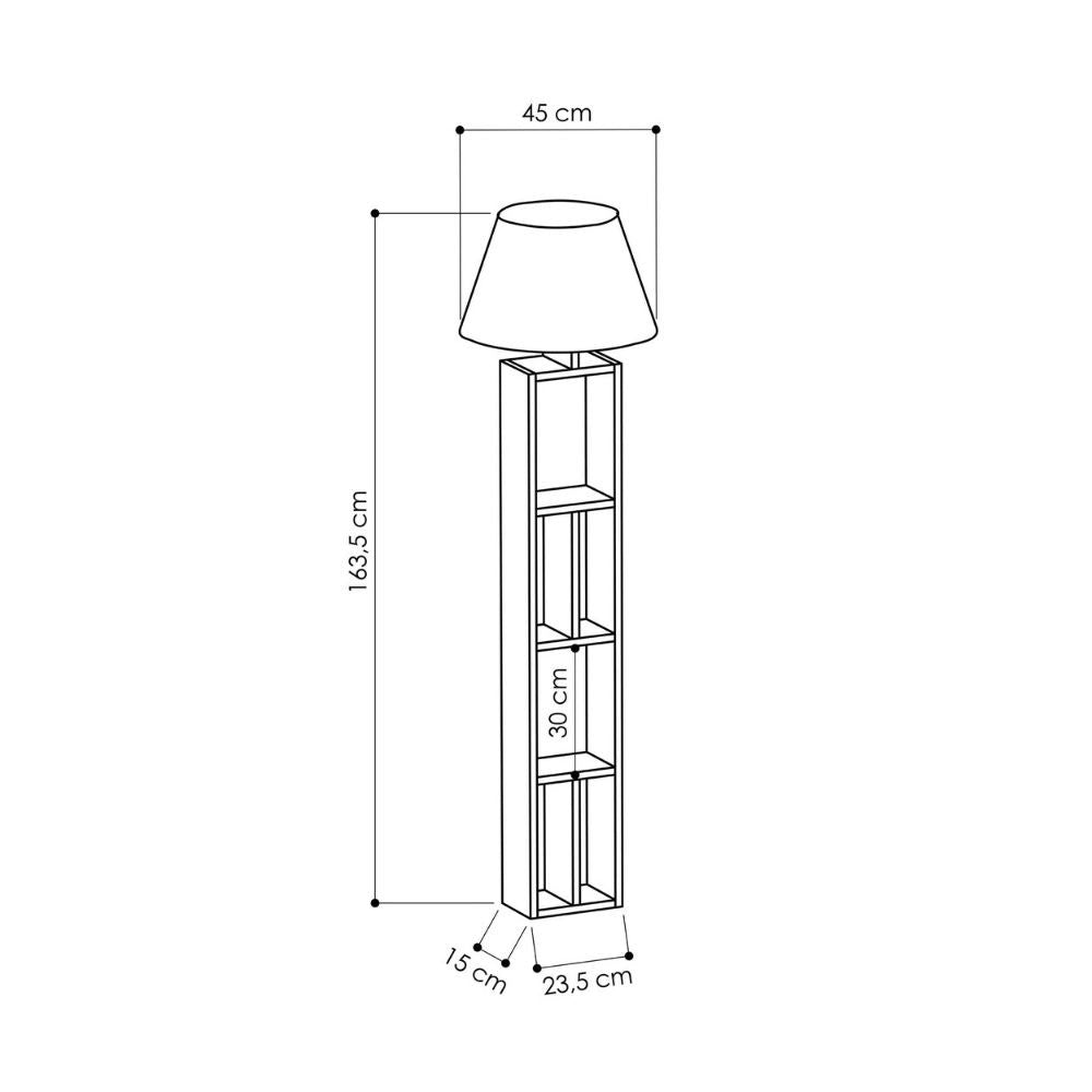 Lampada da terra in legno con libreria e paralume nero  45x45x163,5 cm