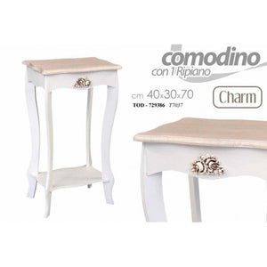 Comodino bianco e beige gambe lunghe 1 ripiano 40x30xh.70 cm