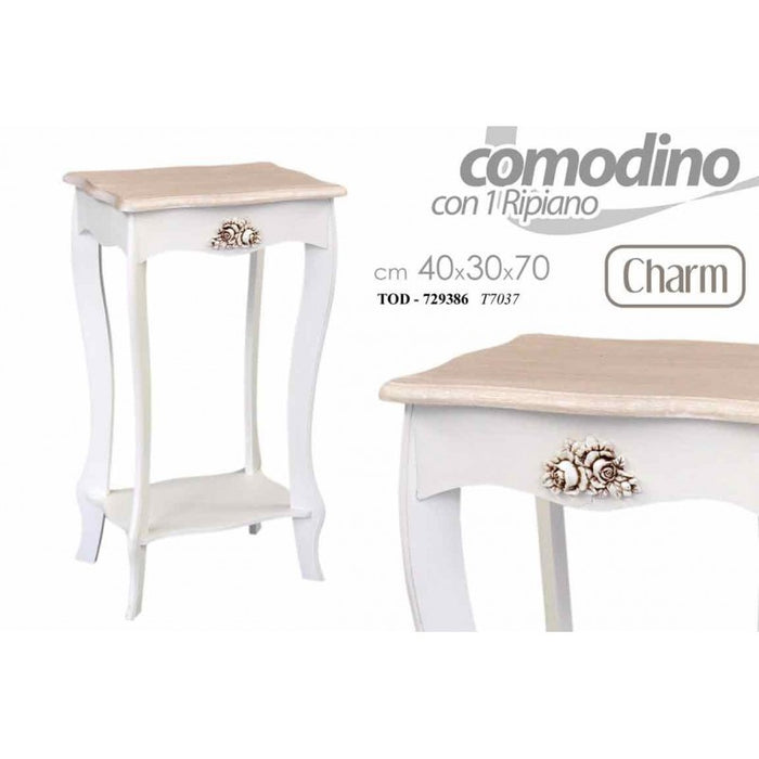 Comodino bianco e beige gambe lunghe 1 ripiano 40x30xh.70 cm