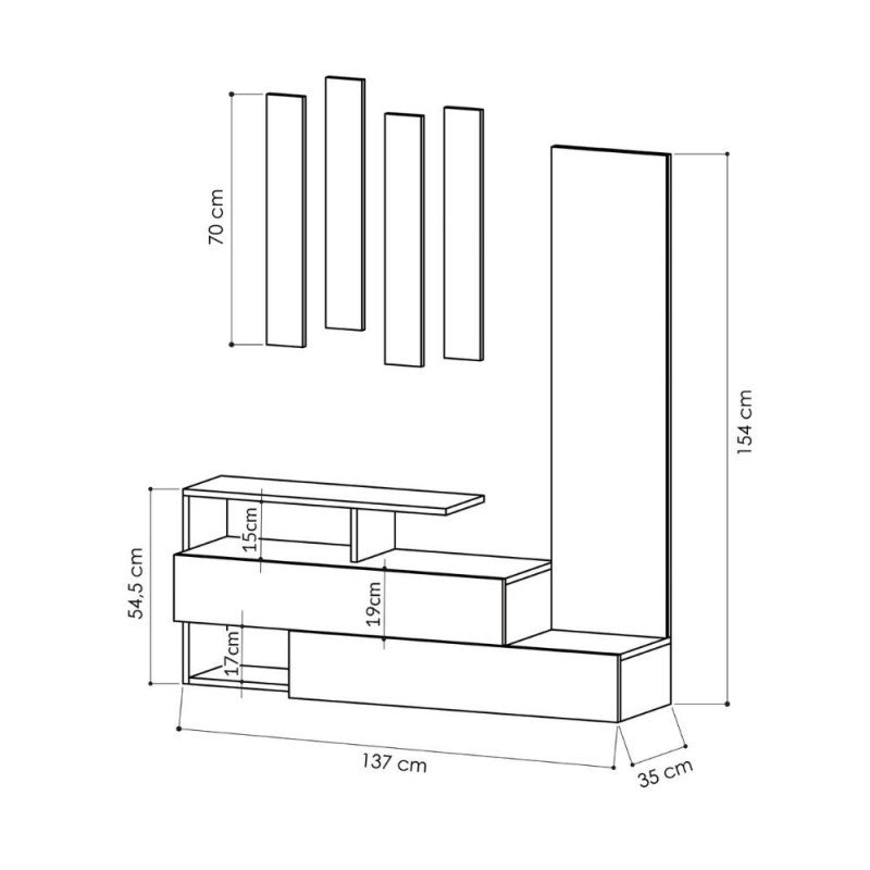 Mobile da ingresso tortora e antracite con specchio Ramda  137x35xh.154 cm