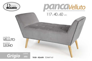 Panca retro in velluto grigio gambe in legno