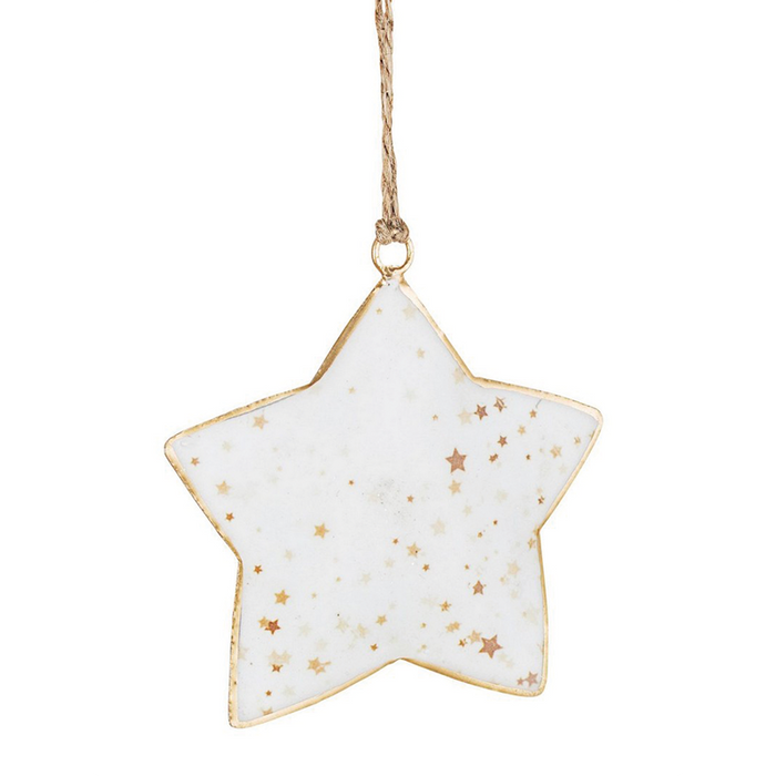 Pendaglio Stella bianco decorato con stelle oro H10cm