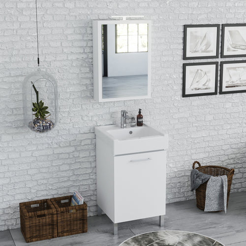 Mobile lavatoio con lavabo in ceramica - Bianco classico 50x50 cm