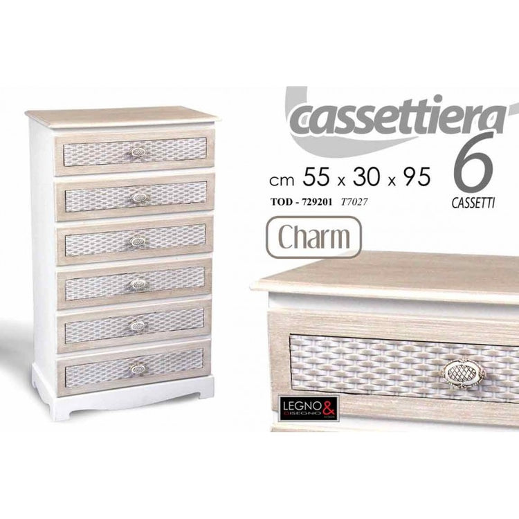 Cassettiera 6 posti bianco  shabby e beige  cm 55 x 30 x 95 h