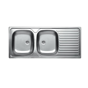 Lavello cucina due vasche acciaio da incasso gocciolatoio a dx 50x116 cm(N138DX35) EFFEZ