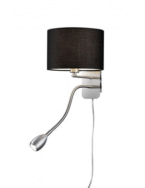 Applique Hotel Nichel E Paralume Rotondo Tessuto Nero Con Luce Lettura L20 cm Trio Lighting