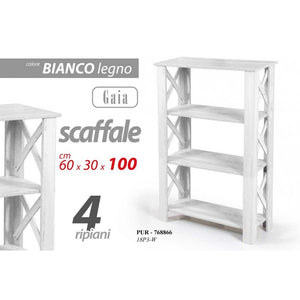 Scaffale legno bianco slim salvaspazio cm 60 x 30 x 100 h