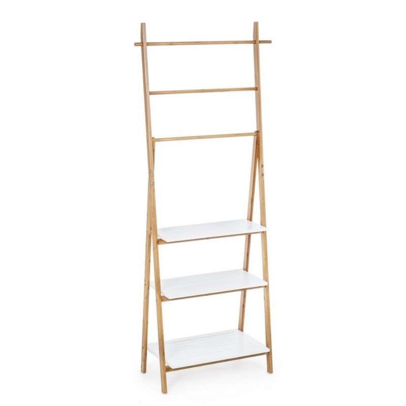 Scaffale in bamboo e legno Audrey con scaletta