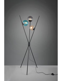 Piantana Moderna Treppiede Nero 3 Sfere Vetro Multicolor Lance Trio Lighting