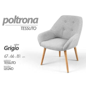 Poltrona chic tessuto da camera salotto piedi legno cm 67 x 66 x 81 h grigio