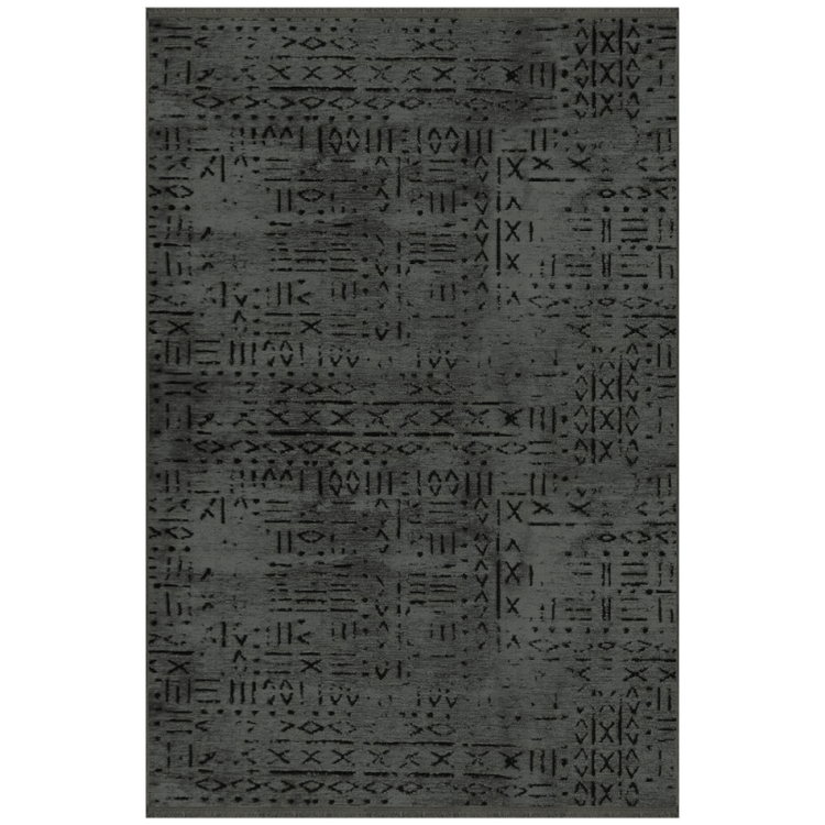 Tappeto ciniglia antiscivolo Vadi antracite decorazione geometrica 120x180