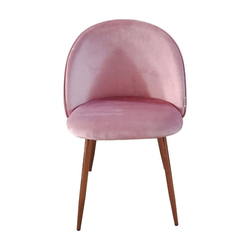 Sedia in tessuto rosa con gambe in metallo oro rosa  78x47x57 cm