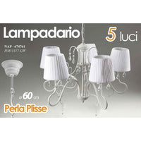 Lampadario a 5 luci bianco con paralumi in tessuto cm 60