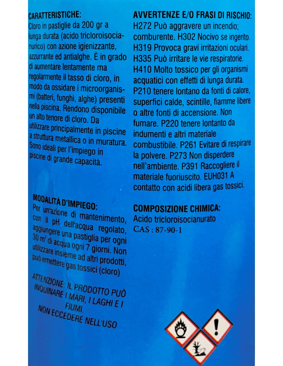 Pastiglie Tricloro 90 da 1kg per la pulizia e il mantenimento delle piscine