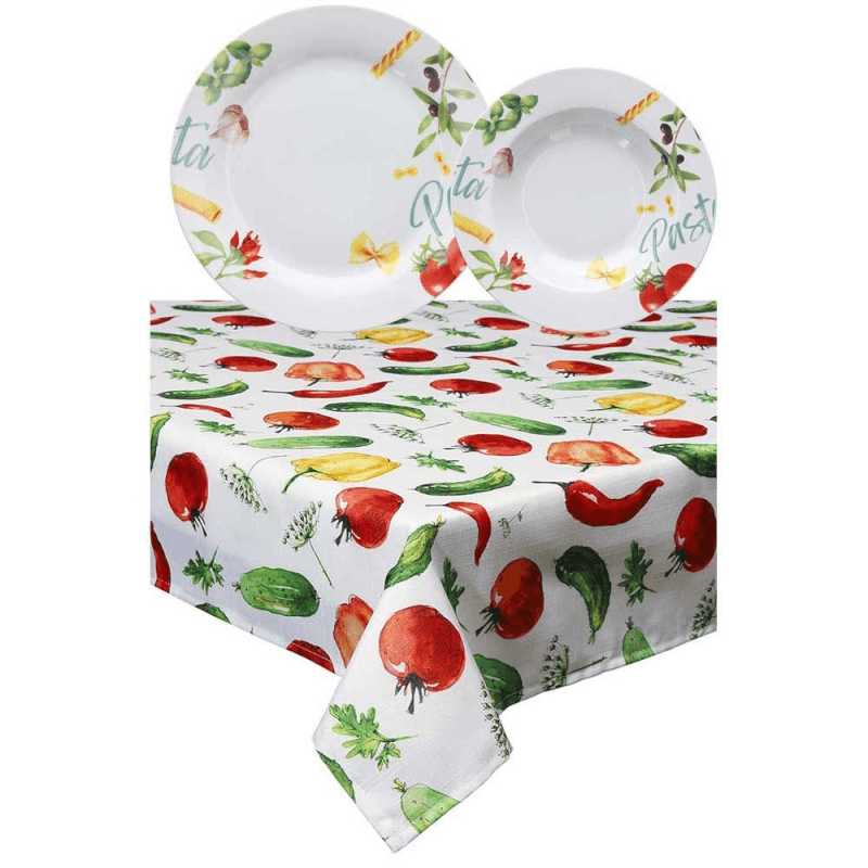 Set 12 Piatti e Tovaglia Pasta Multicolor Linea Olimpia