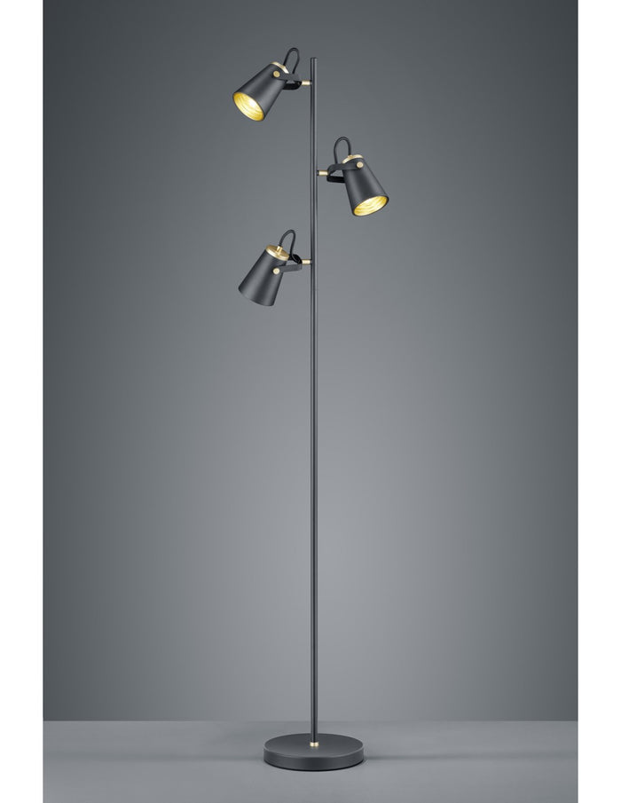 Piantana Minimal 3 Coni Orientabili Edward H160 cm Nero e Oro Trio Lighting