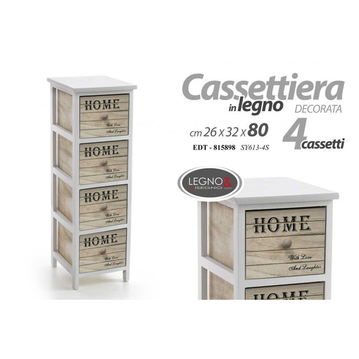 Cassettiera Home in legno con decori 4 cassetti  cm 26 x 32 x 80 h