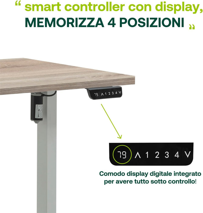 Scrivania Regolabile in Altezza Standing Desk Con 4 Altezze (150x69 cm) Colore Rovere Sonoma e Bianco