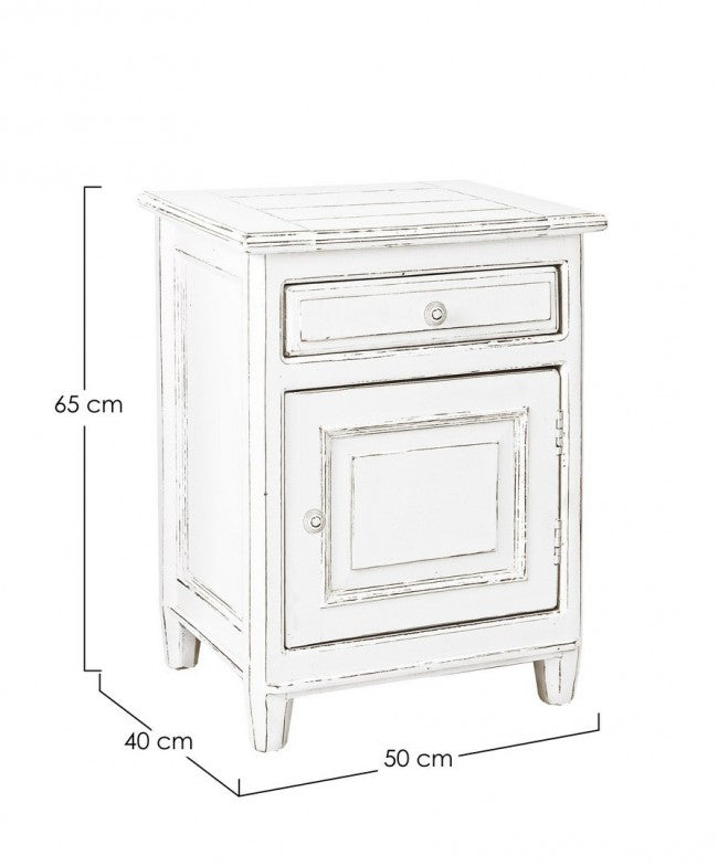 Comodino legno bianco 1 anta 1 cassetto Colette cm 50 x 40 x 65