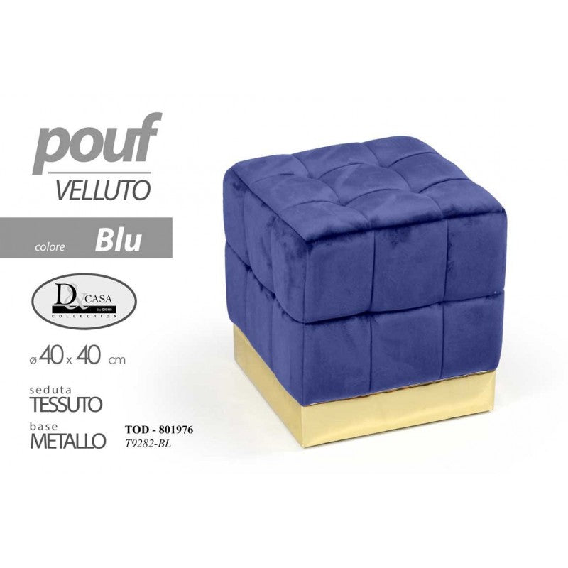 Pouf in velluto quadrato cm 40 blu poggiapiedi