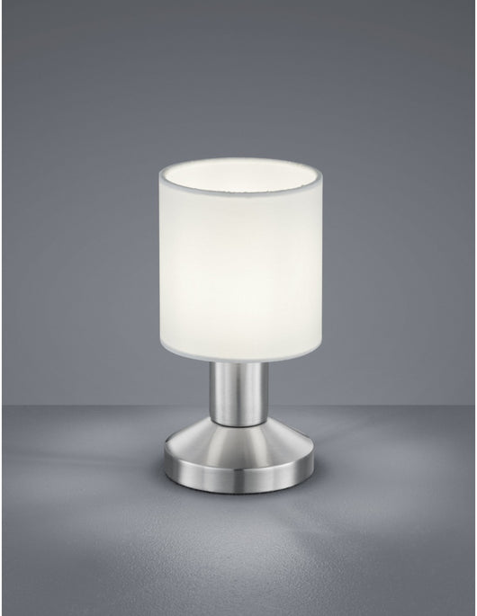 Lampada Da Tavolo Garda Nichel E Tessuto Bianco Ø9 cm Trio Lighting