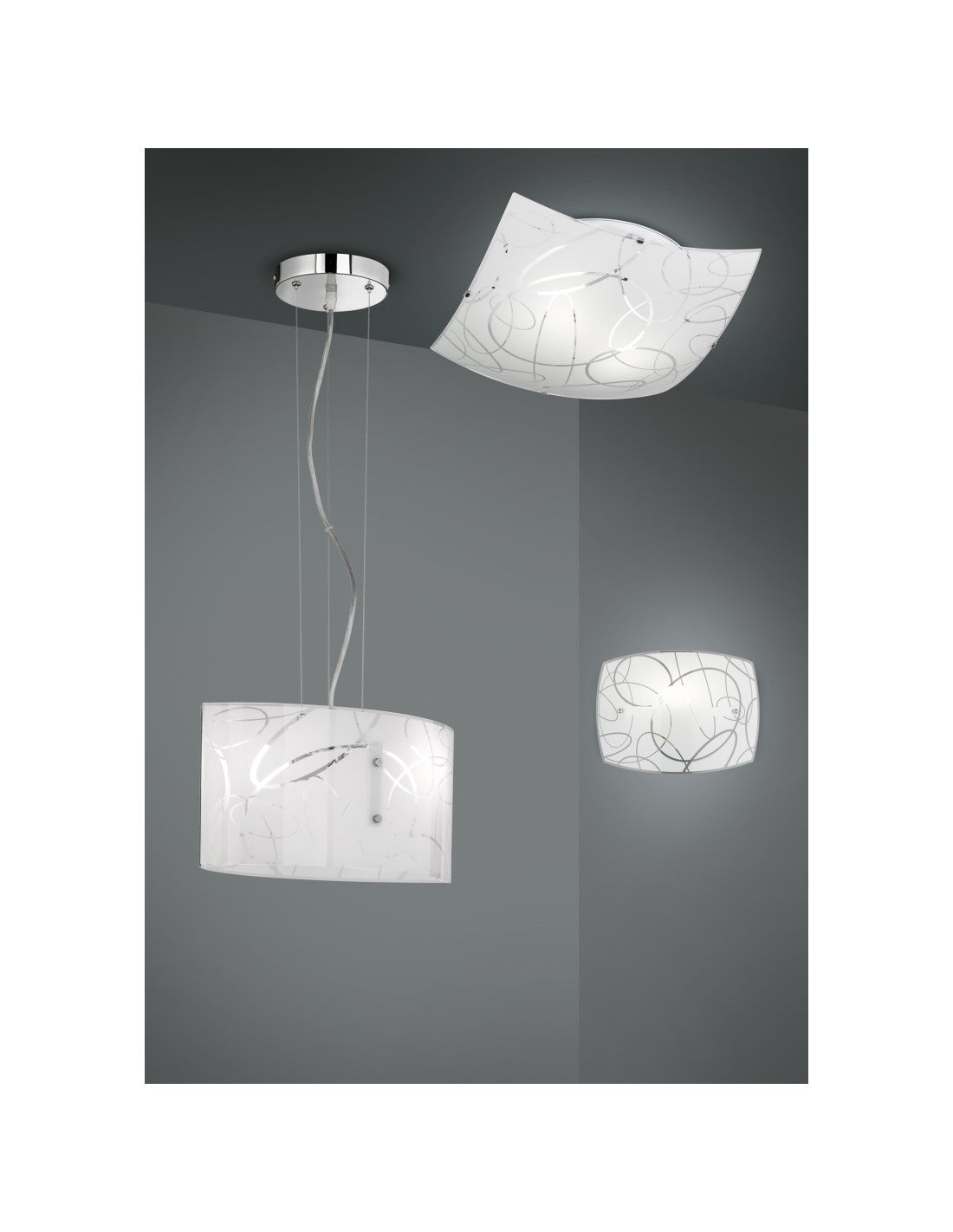 Sospensione Rettangolare Spirelli 2xE27 Vetro Con Cerchi Decorativi Trio Lighting