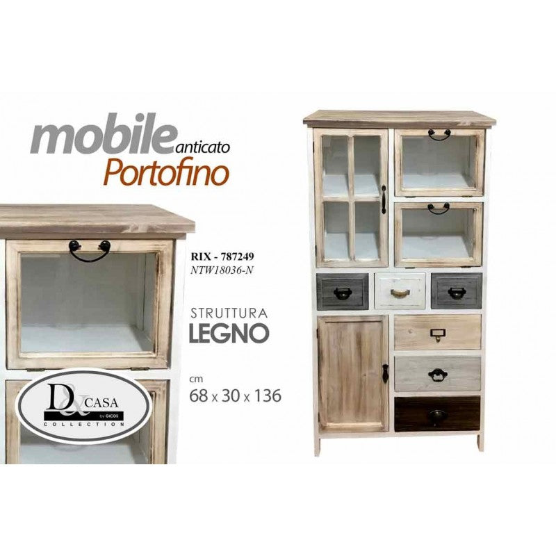 Vetrina mobile alto soggiorno cucina anticato cm 68 x 30 x 136 h