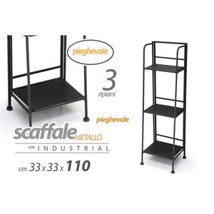 Scaffale in metallo nero pieghevole salvaspazio cm 33 x 33 x 110 h