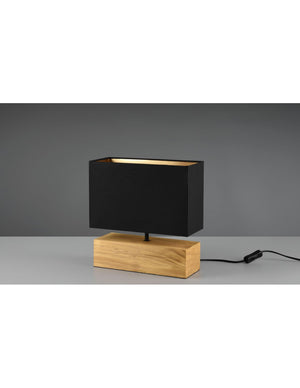 Lume Tavolo Rettangolo Woody Legno Naturale Paralume Nero Trio Lighting